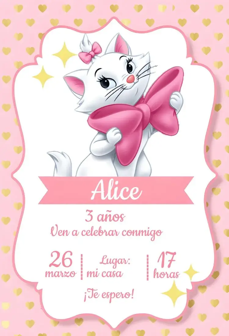 Invitación Gatita Marie Rosa Gata