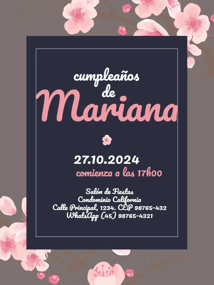 Invitación Flor De Cerezo Sakura Fondo Claro Chica
