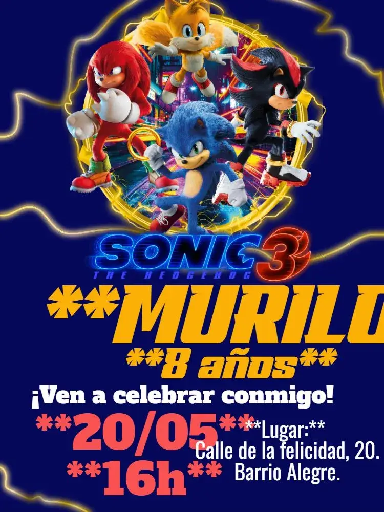 Invitación Cumpleaños de Sonic