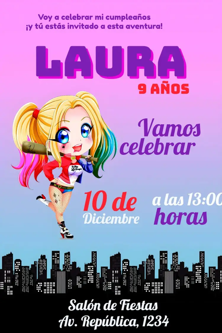 Invitación Arlequina Negro