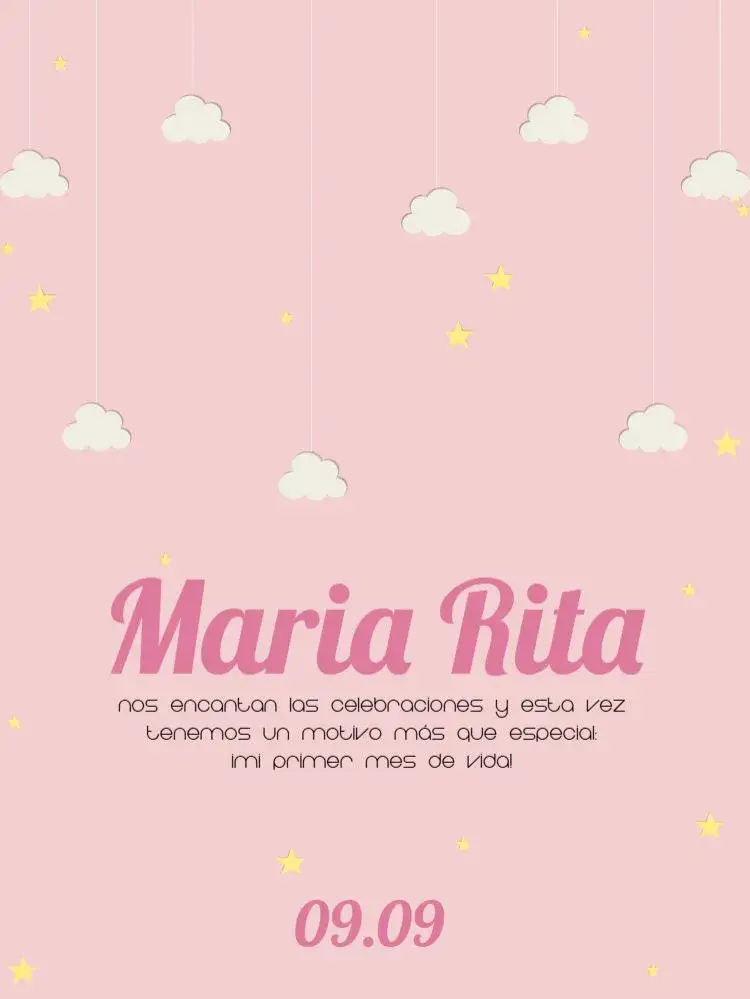 Invitación Bebé Pijama – tema Baby Shower rosa, infantil, noche, estrellas, nubes, pijama
