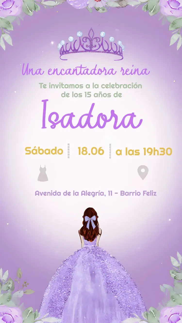 Invitación 15 Años Debutante Princesa editable y personalizable