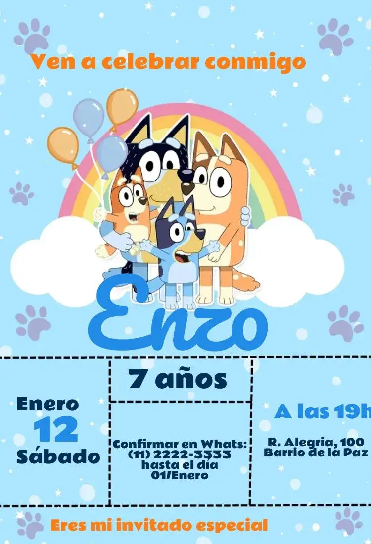 Invitación Bluey y Familia – tema Más buscados colorido, divertido, infantil, temático, moderno