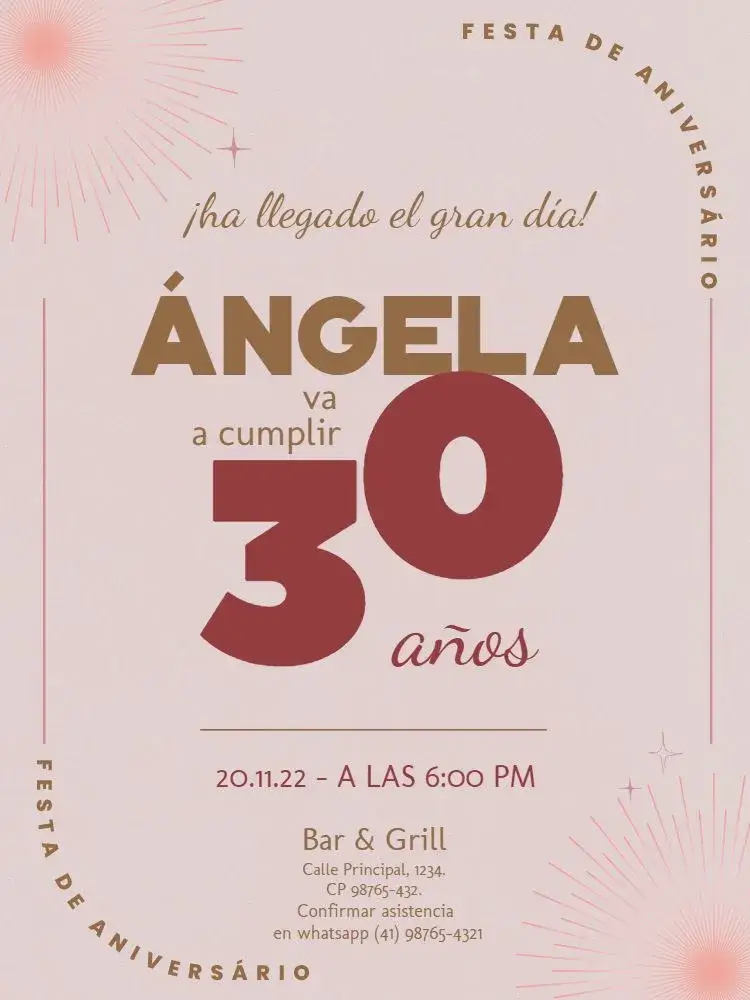 Invitación 30 Años Rose Gold Rosa