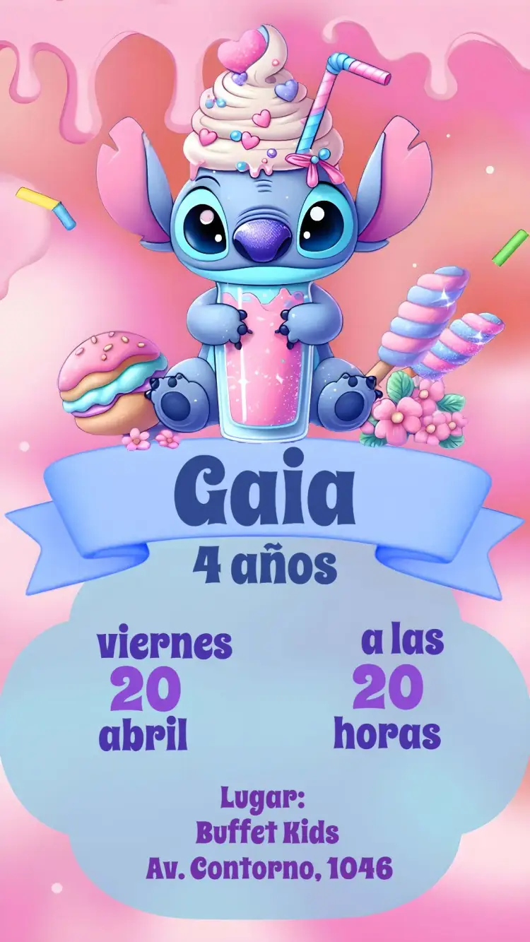 Invitación Stitch Rosa