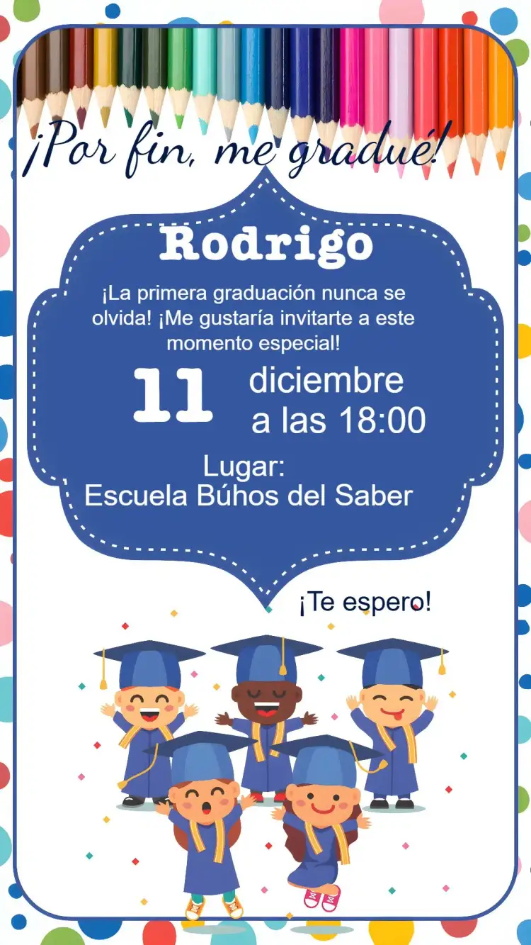 Invitación Graduación – tema Graduación colorido, moderno, divertido, escolar, vibrante, alegre