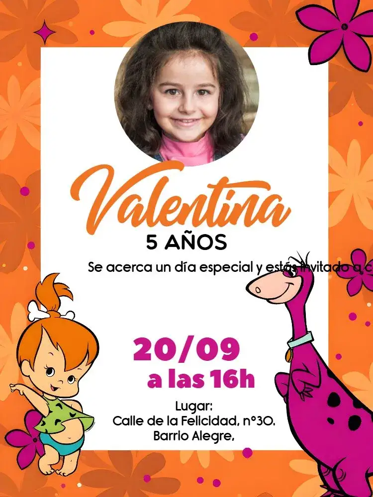 Invitación Pedrita Con Foto Dino – tema Cumpleaños Infantil colorido, divertido, temático, vibrante, infantil