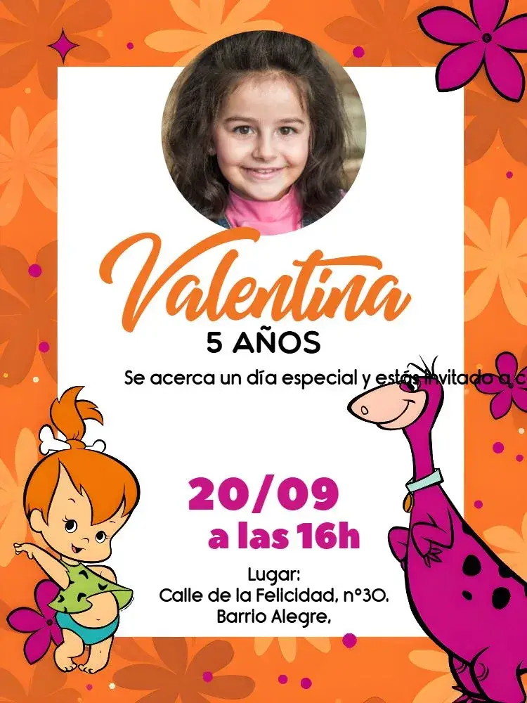 Invitación Pedrita Con Foto Dino