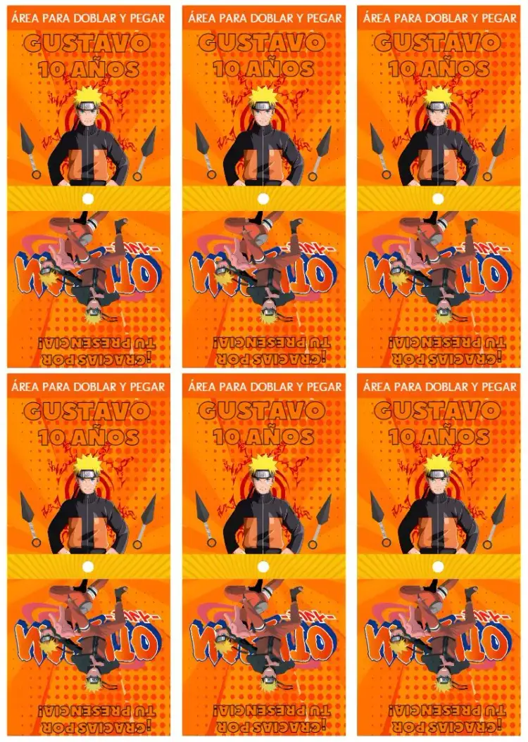 Invitación Cubierta Para Piruleta Naruto Capa – tema Cumpleaños Infantil anime, ninja, colorido, divertido, moderno, infantil