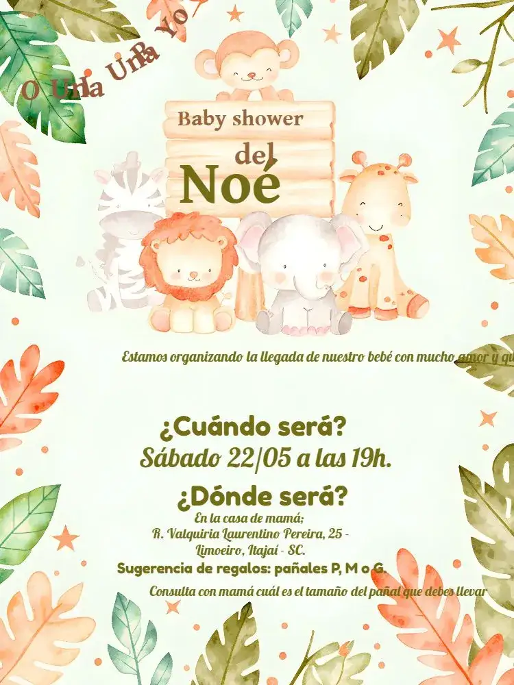 Invitación Baby Shower Safari Animals – tema Baby Shower safari, natural, colorido, divertido, moderno