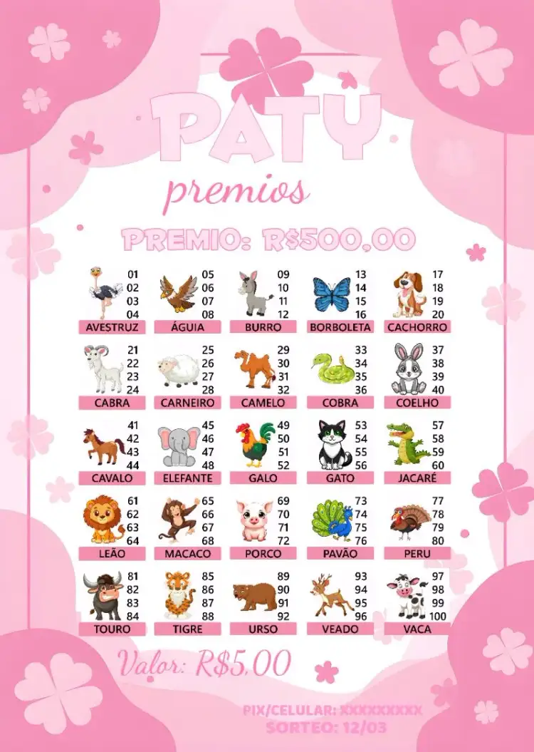 Invitación Rifa De Bicho Premiações Animales – tema Cartones colorido, divertido, Ilustraciones de animales, jovial, lúdico, moderno