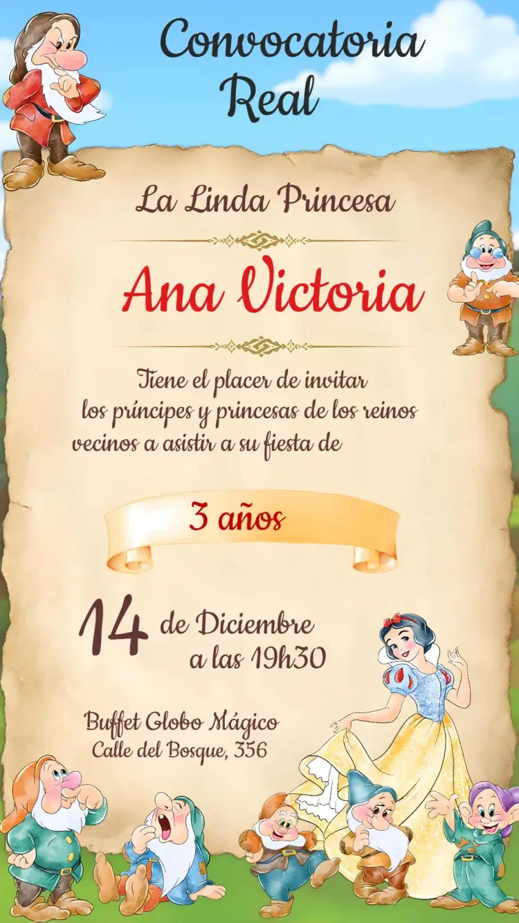 Invitación Blanca Nieves y Los Siete Enanitos Bosque