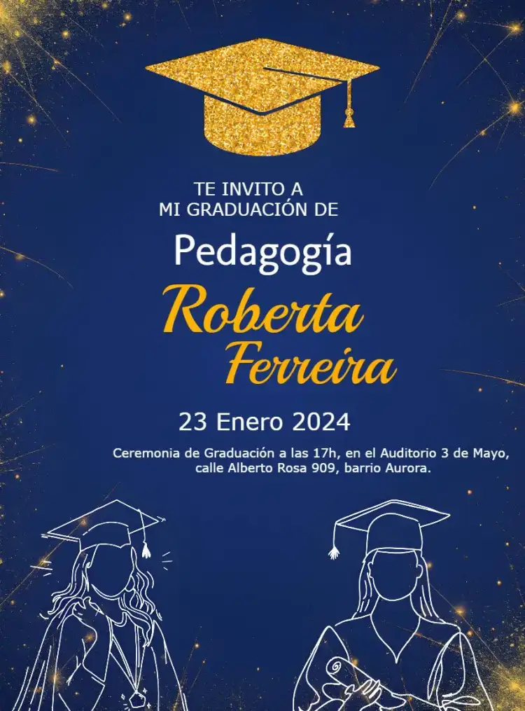 Graduación Pedagogía Elegante Azul Dorado Marino