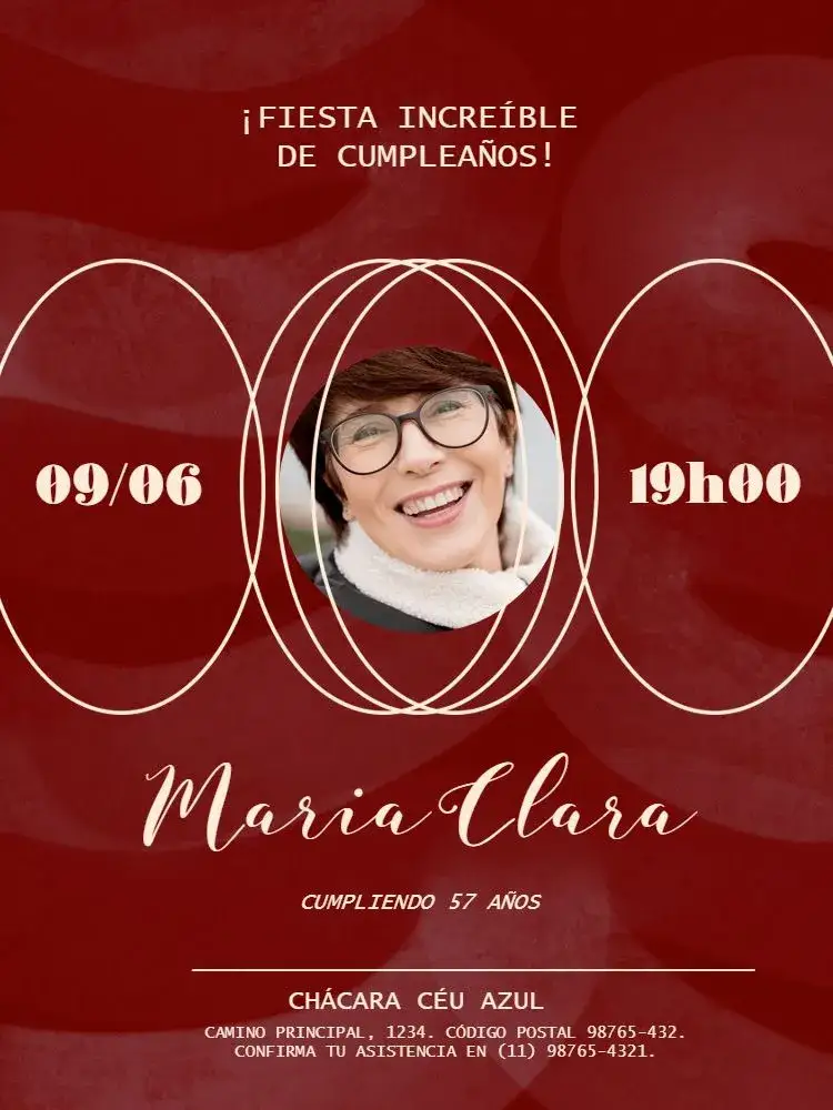 Invitación Con Foto Fiesta Elegante – tema Cumpleaños Infantil elegante, oscuro, rojo, dorado, moderno