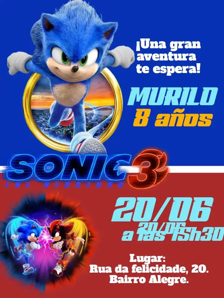Invitación Cumpleaños de Sonic