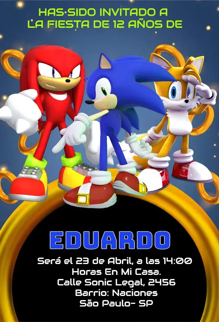 Invitación Sonic Y Amigos Juego