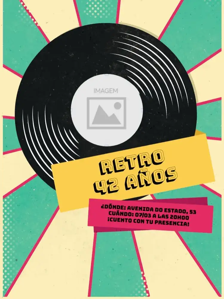 Invitación Fiesta Retro Celebración – tema Cumpleaños retro, vintage, colorido, disco, años 70, nostálgico