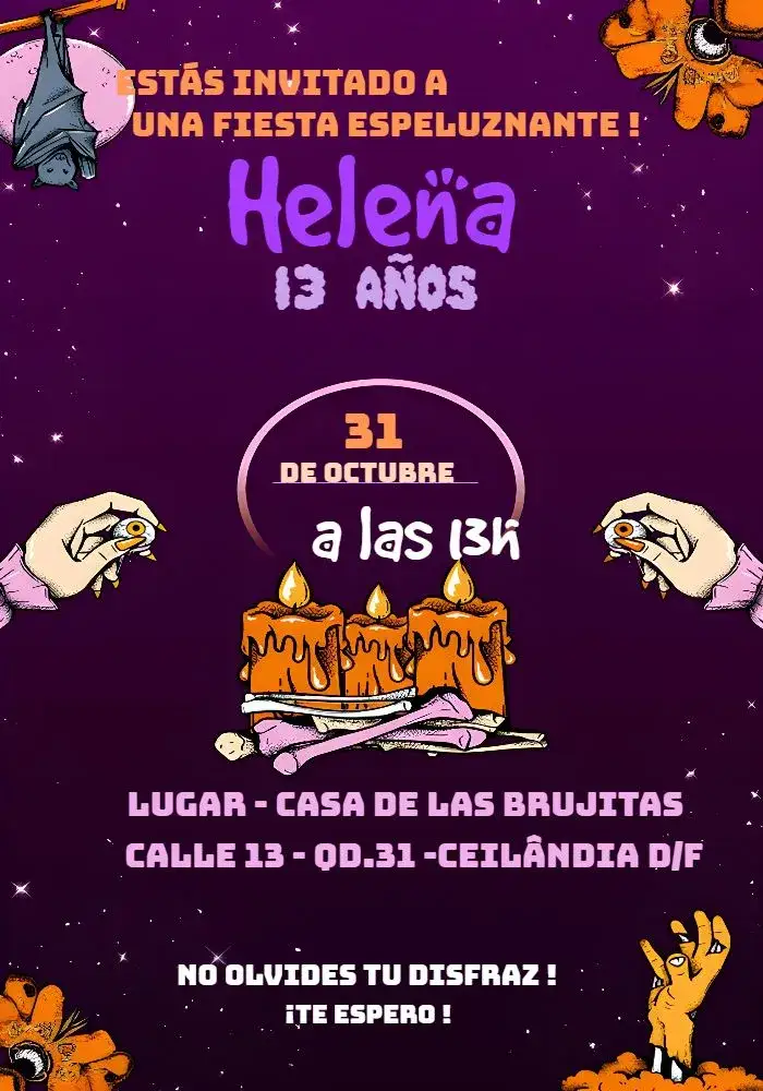Invitación Día de Halloween – tema Fechas Conmemorativas lila, púrpura, temática de Halloween, ilustraciones de brujas, estilo divertido