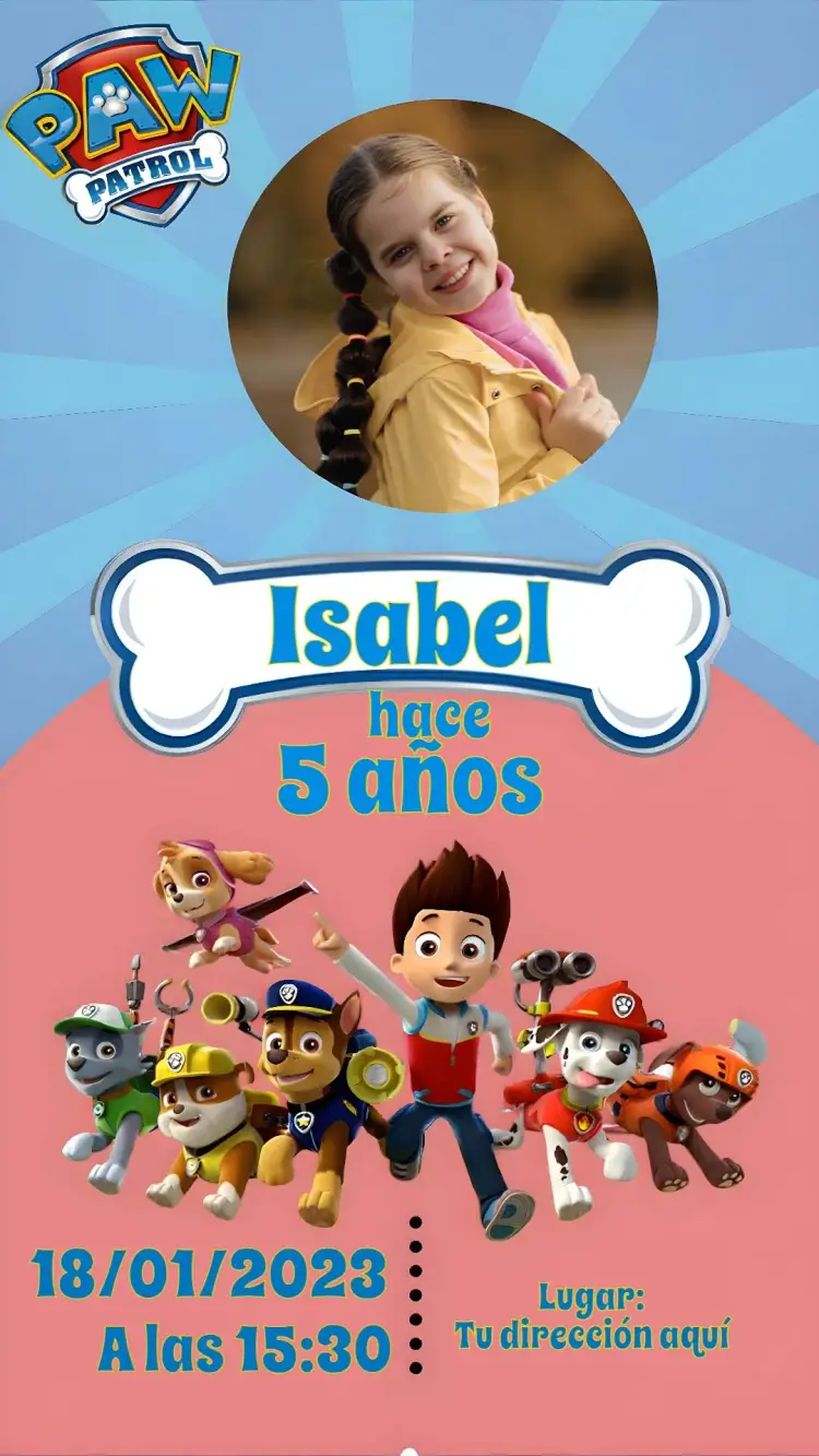 Invitación Patrulla Canina Con Foto Paw