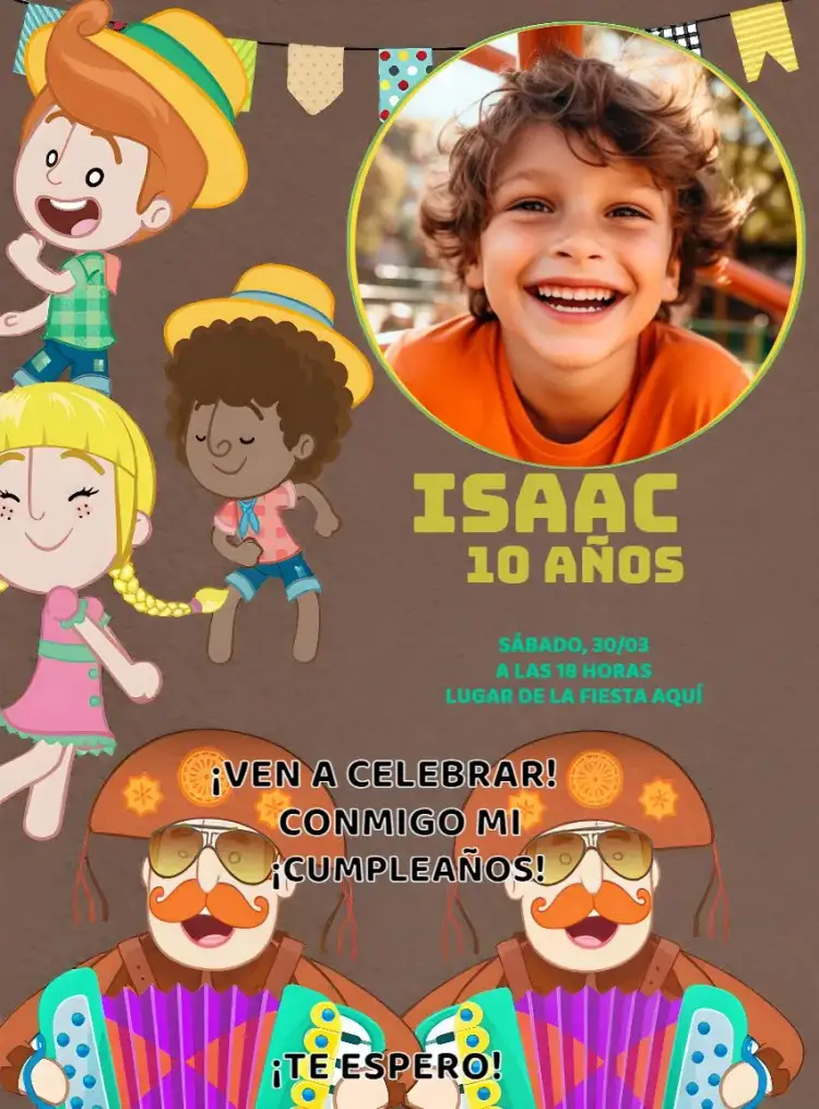 Invitación Arraiá Mundo Bita Con Foto Hoguera – tema Fechas Conmemorativas colorido, divertido, junino, infantil, animado