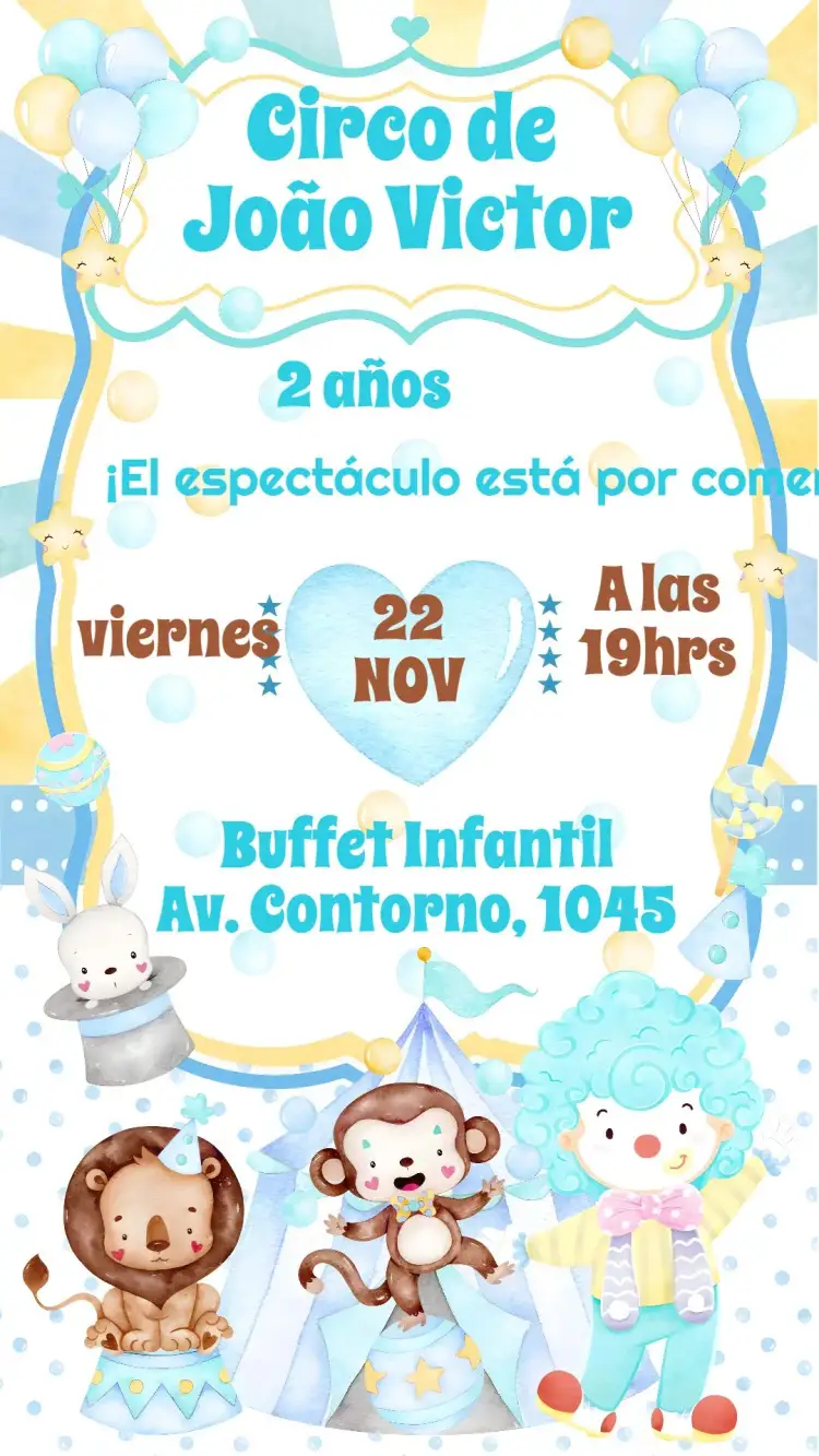 Invitación Circo Aquarela Menino – tema Cumpleaños Infantil acuarela, colorido, divertido, infantil, circense, ilustraciones lúdicas