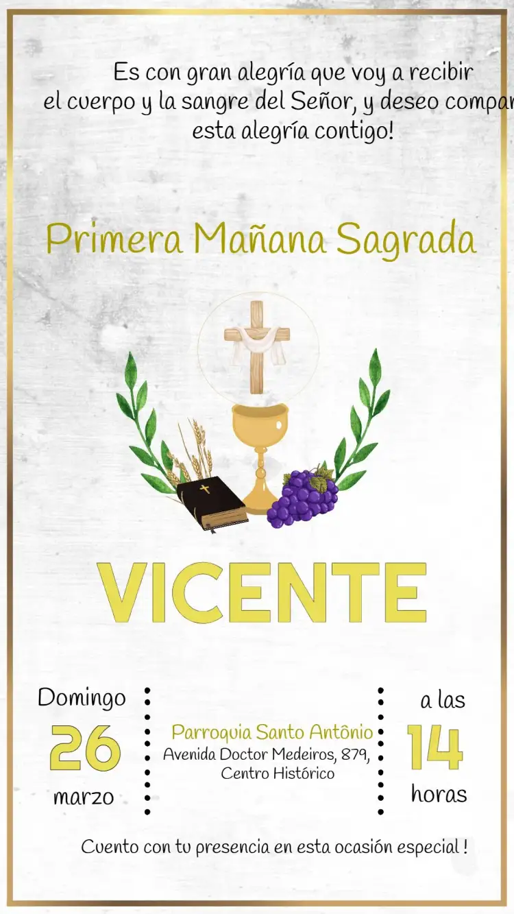 Invitación Primera Comunión Bautizo – tema Primera Comunión delicado, moderno, clásico, floral, pastel, ilustraciones infantiles