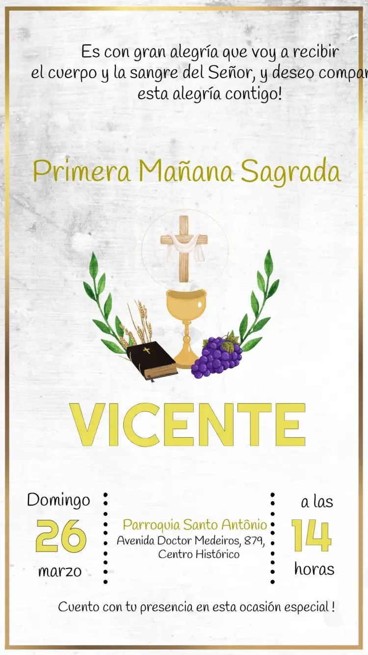 Invitación Primera Comunión Bautizo editable y personalizable