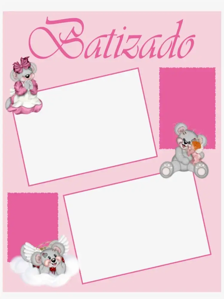 Invitación Marco Para Bautizo Ositos Pastor