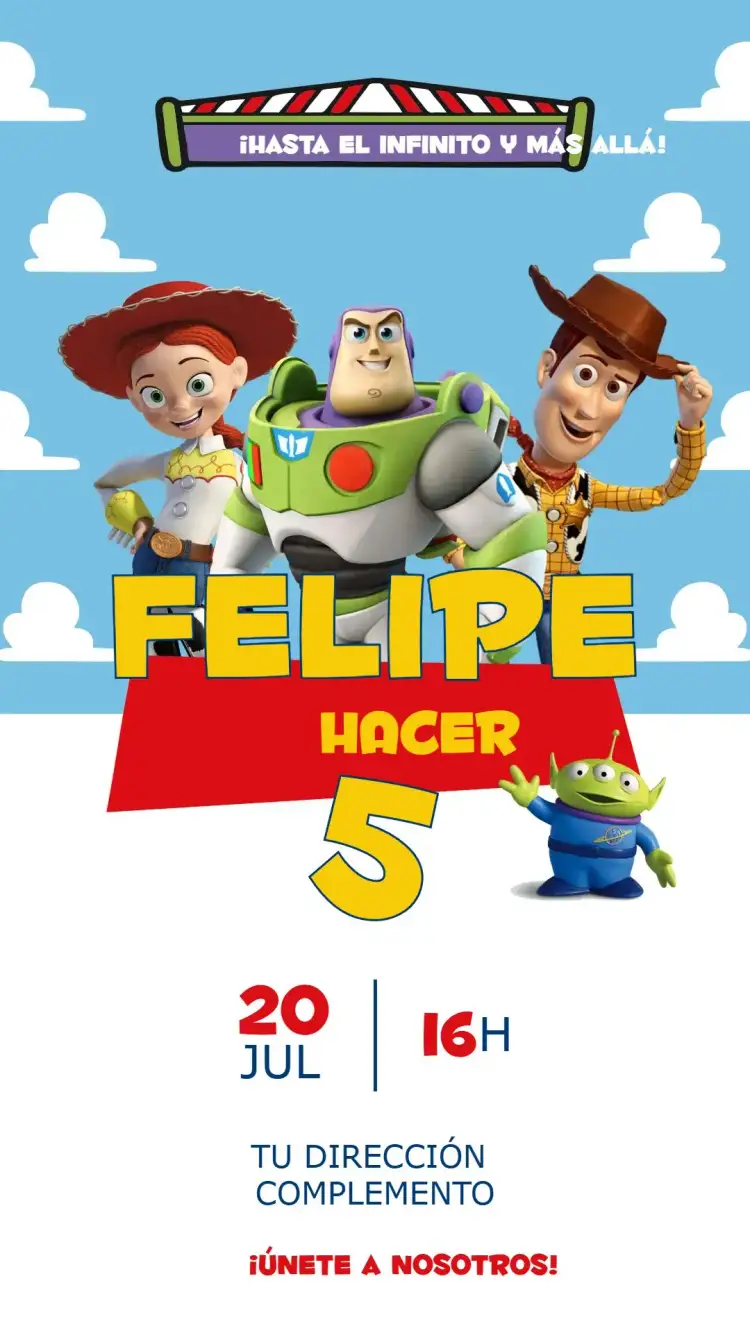 Invitación Toy Story – tema Cumpleaños Infantil colorido, lúdico, divertido, infantil, temático