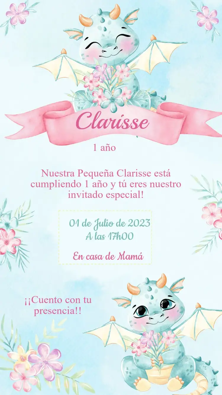 Invitación Invitación Cumpleaños Dragón acuarela – tema Cumpleaños Infantil acuarela, fantasía, colorido, infantil, lúdico