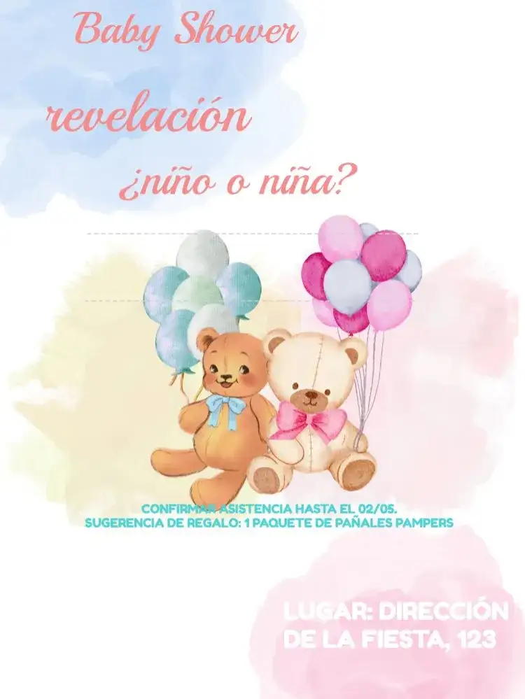 Baby Shower Revelación Osito con Globos Celebración