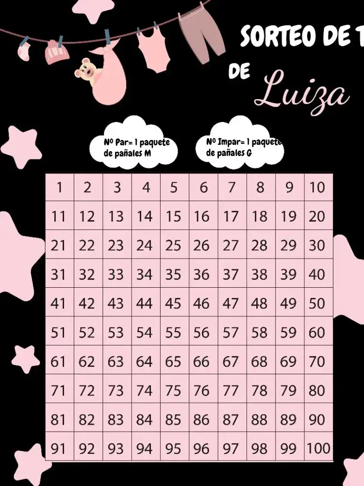 Invitación Té Rifa Tendedero De Ropa Niña Osita – tema Té Rifa rosa, negro, blanco, lúdico, divertido, infantil
