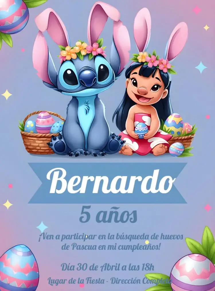 Invitación Pascua Lilo y Stitch Infantil