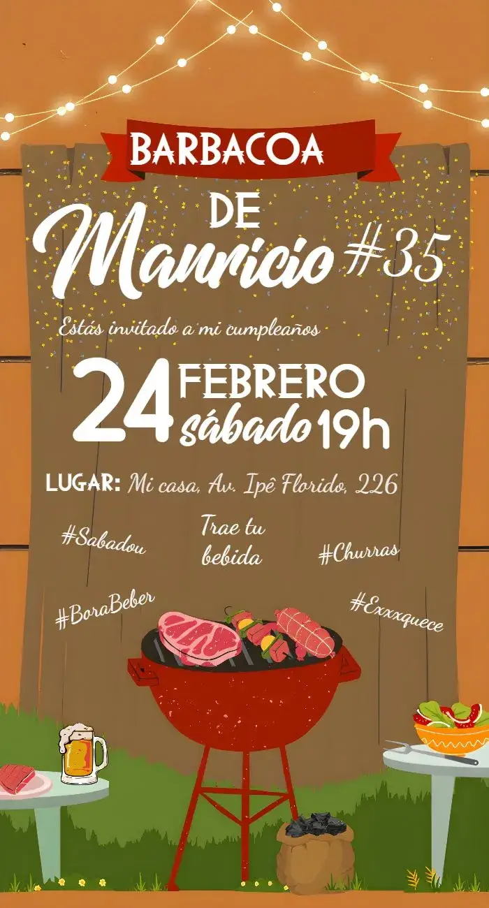 Invitación Barbacoa para Adultos editable y personalizable