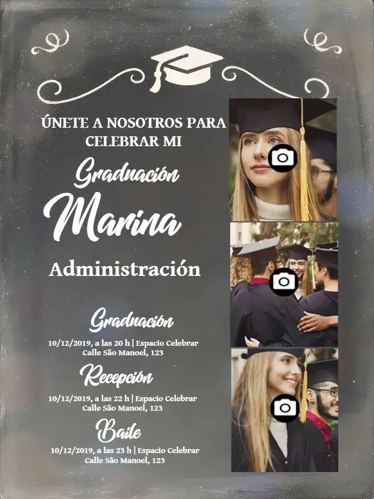 Invitación Graduación con Fotos Medio editable y personalizable