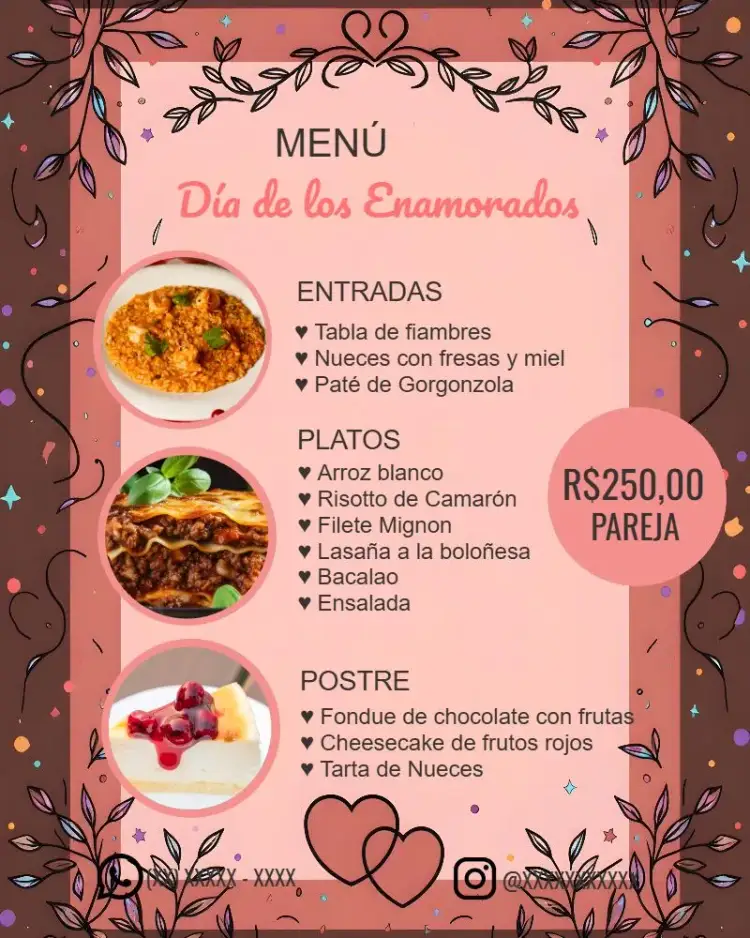 Invitación Arte Menú Día De Los Enamorados Post – tema Fechas Conmemorativas romántico, gourmet, corazones, colorido, moderno, acogedor