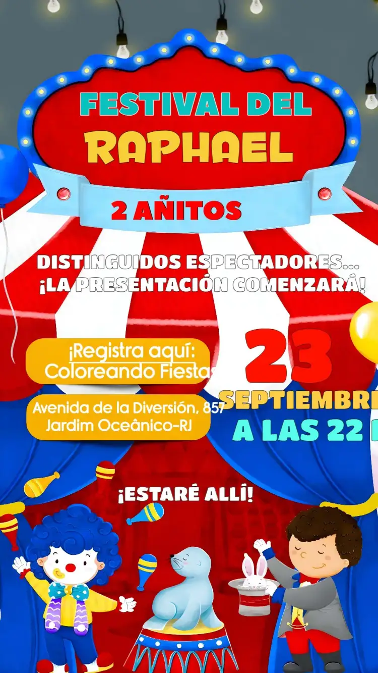 Invitación Circo Colorido – tema Más buscados colorido, divertido, ilustraciones de circo, vibrante, alegre, infantil