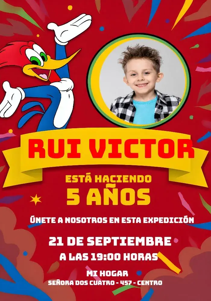 Invitación Pica Pau Con Foto Chica