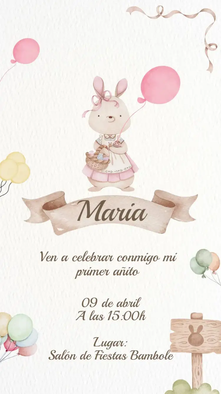 Invitación Digital Cumpleaños Infantil Conejito de Pascua