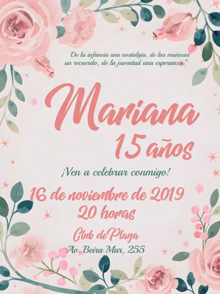 Invitación 15 Años Floral - Rosa Elegante – tema 15 años floral, elegante, romántico, rosa, moderno