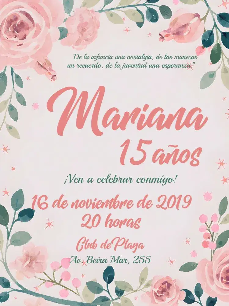 Invitación 15 Años Floral - Rosa Elegante