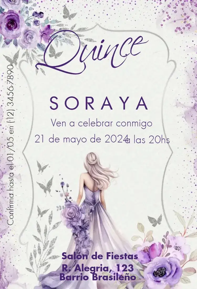 Invitación Quinceañera 15 años editable y personalizable