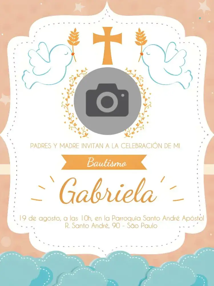 Invitación Bautizo Con Foto Azul – tema Bautismo azul, dorado, moderno, delicado, infantil