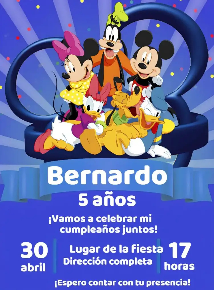 Invitación Turma De Mickey Y Minnie – tema Cumpleaños Infantil colorido, divertido, temático, infantil, vibrante