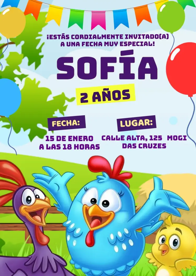 Invitación Gallina Pintadita Infantil Baby