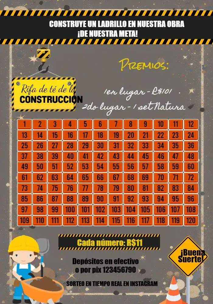 Invitación Té Rifa Construcción – tema Té Rifa moderno, construcción, colores sobrios, minimalista, estilo rústico