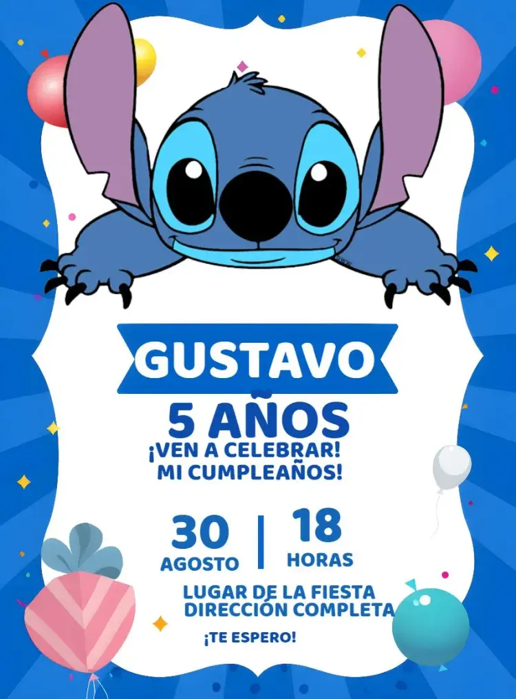 Invitación Stitch Azul