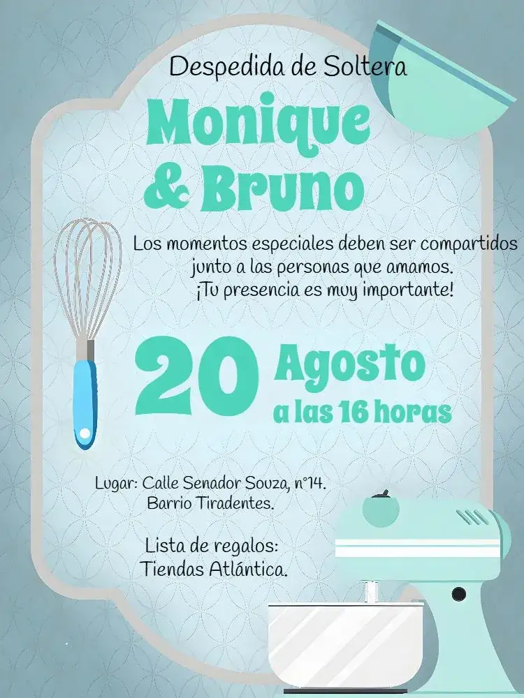 Invitación Despedida de Cocina Delicada – tema Despedida de Soltera delicado, minimalista, moderno, cocina, azul y blanco, elegante