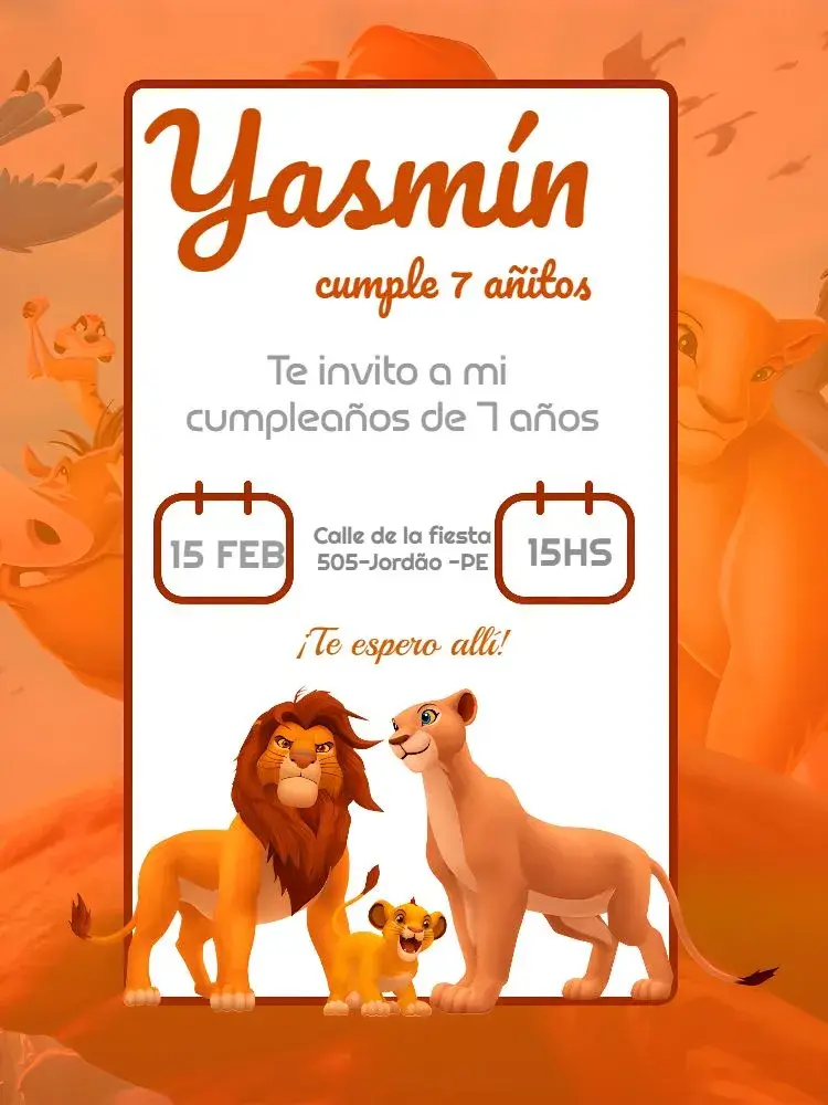 Invitación Fiesta del Rey León