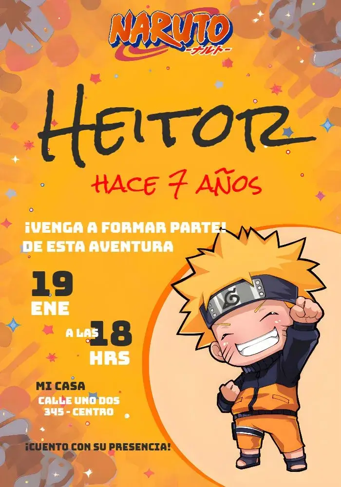 Invitación Naruto Chibi Anime
